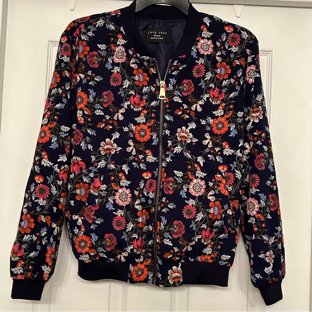 LOVE TREE Floral Bomber Baseball Jacket Size M - Picture 2 of 9
